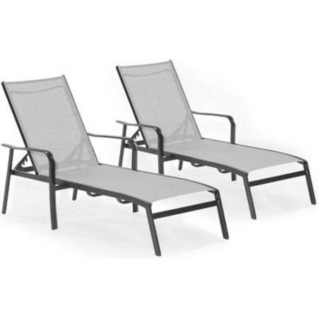ALMO FULFILLMENT SERVICES LLC Foxhill All-Weather Commercial-Grade Aluminum Chaise Lounge Chair Set with Sunbrella Sling Fabric FOXCHS2PC-GRY